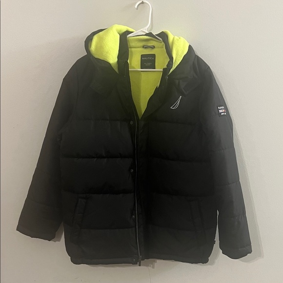 Nautica Kids Puffer Jacket in Black with Yellow Interior